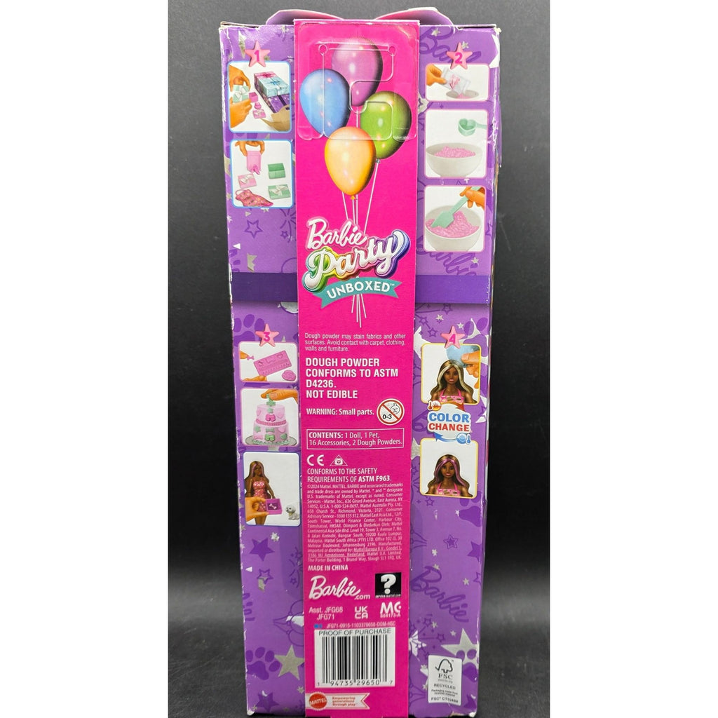 Barbie Party Unboxed Pet Birthday Playset With Color Change Doll & Dough Powder