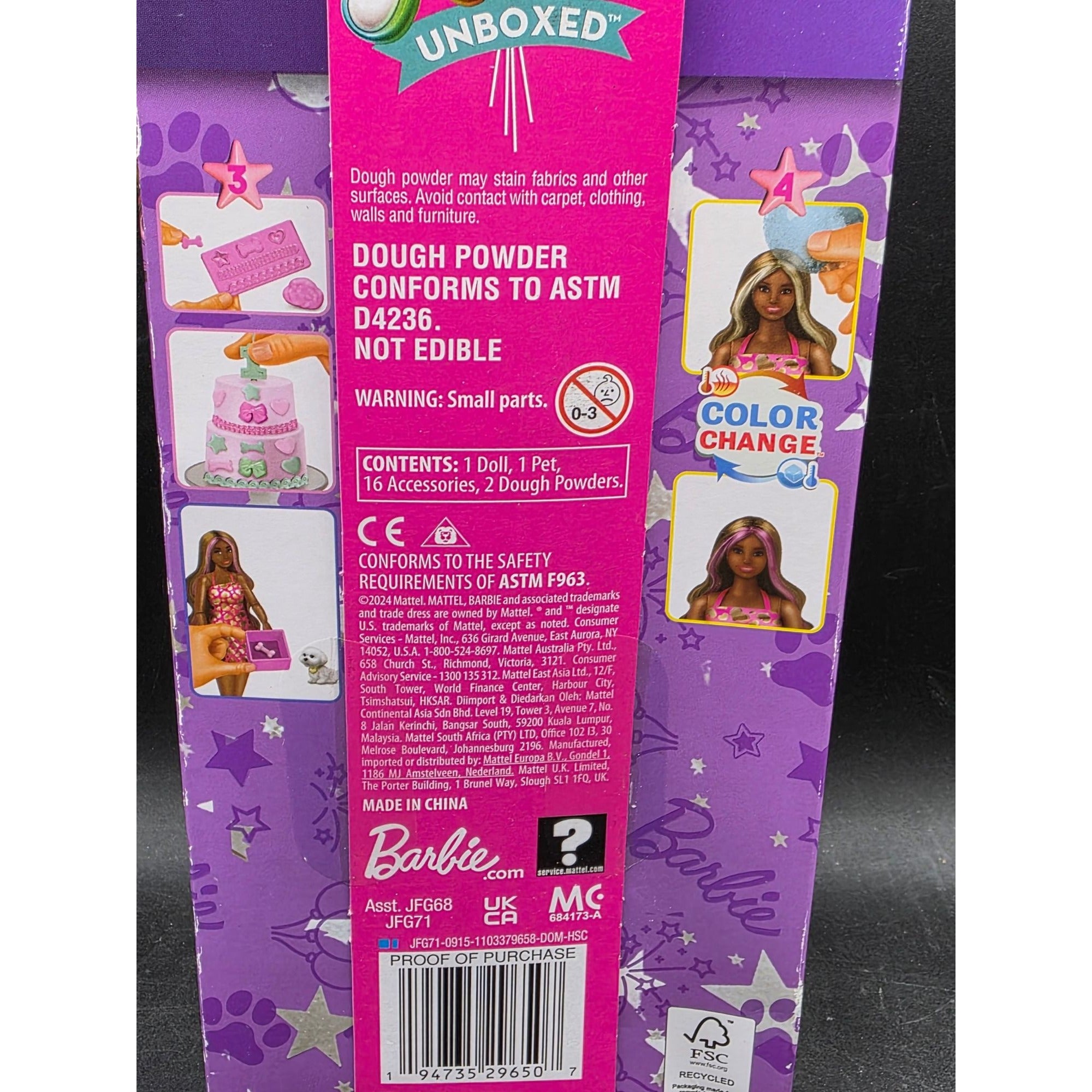 Barbie Party Unboxed Pet Birthday Playset With Color Change Doll & Dough Powder
