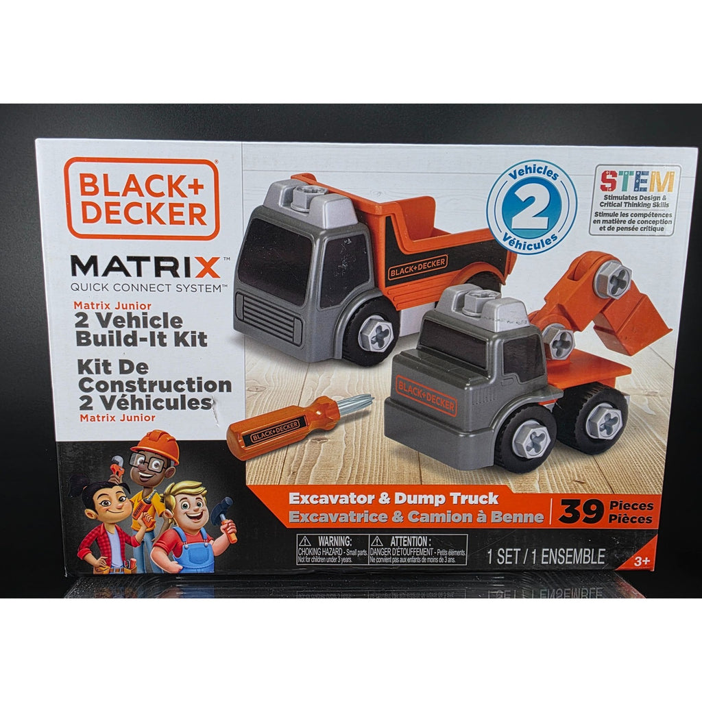 Black+Decker Matrix Junior 2 Vehicle Build-It Kit Excavator & Dump Truck 39 Pieces STEM
