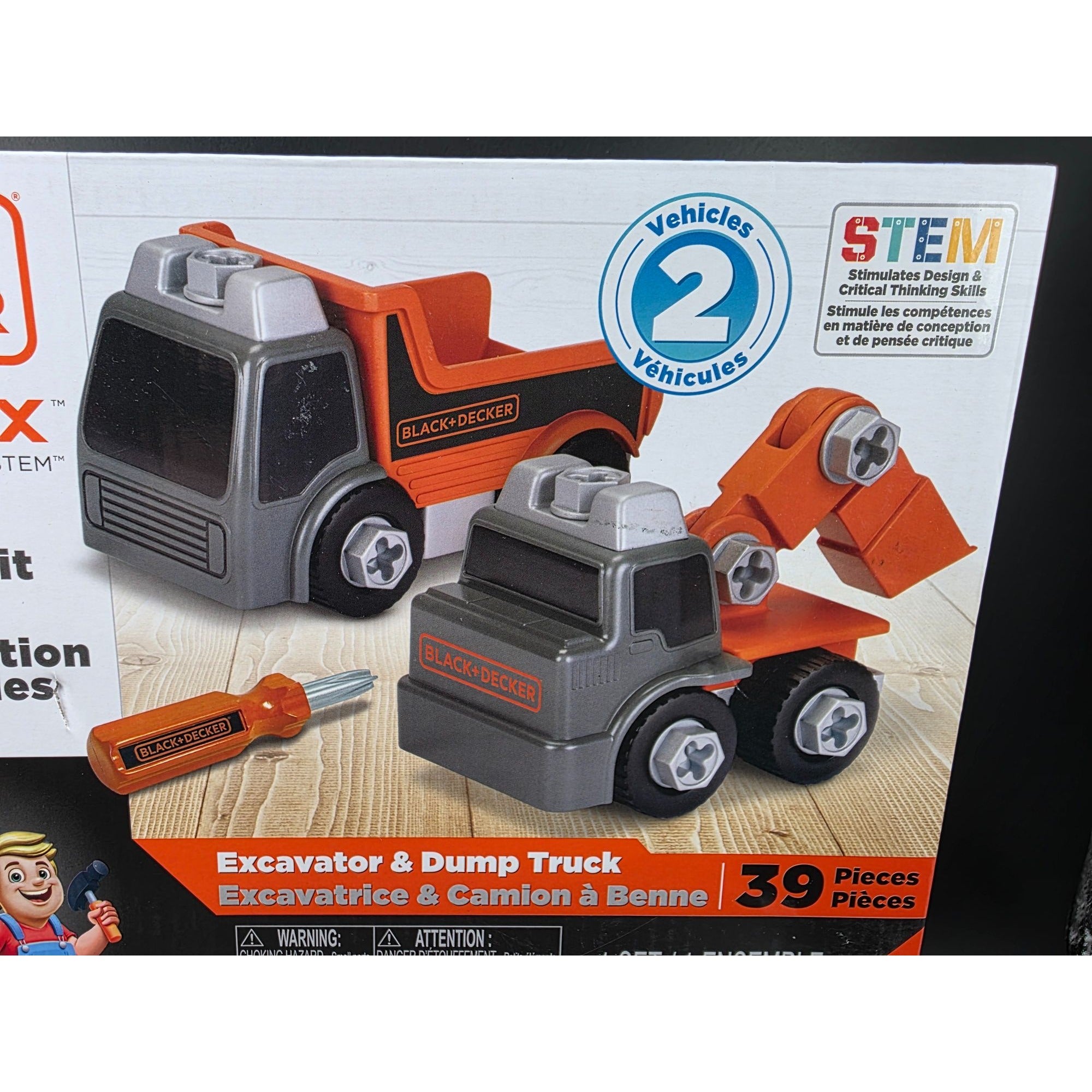 Black+Decker Matrix Junior 2 Vehicle Build-It Kit Excavator & Dump Truck 39 Pieces STEM