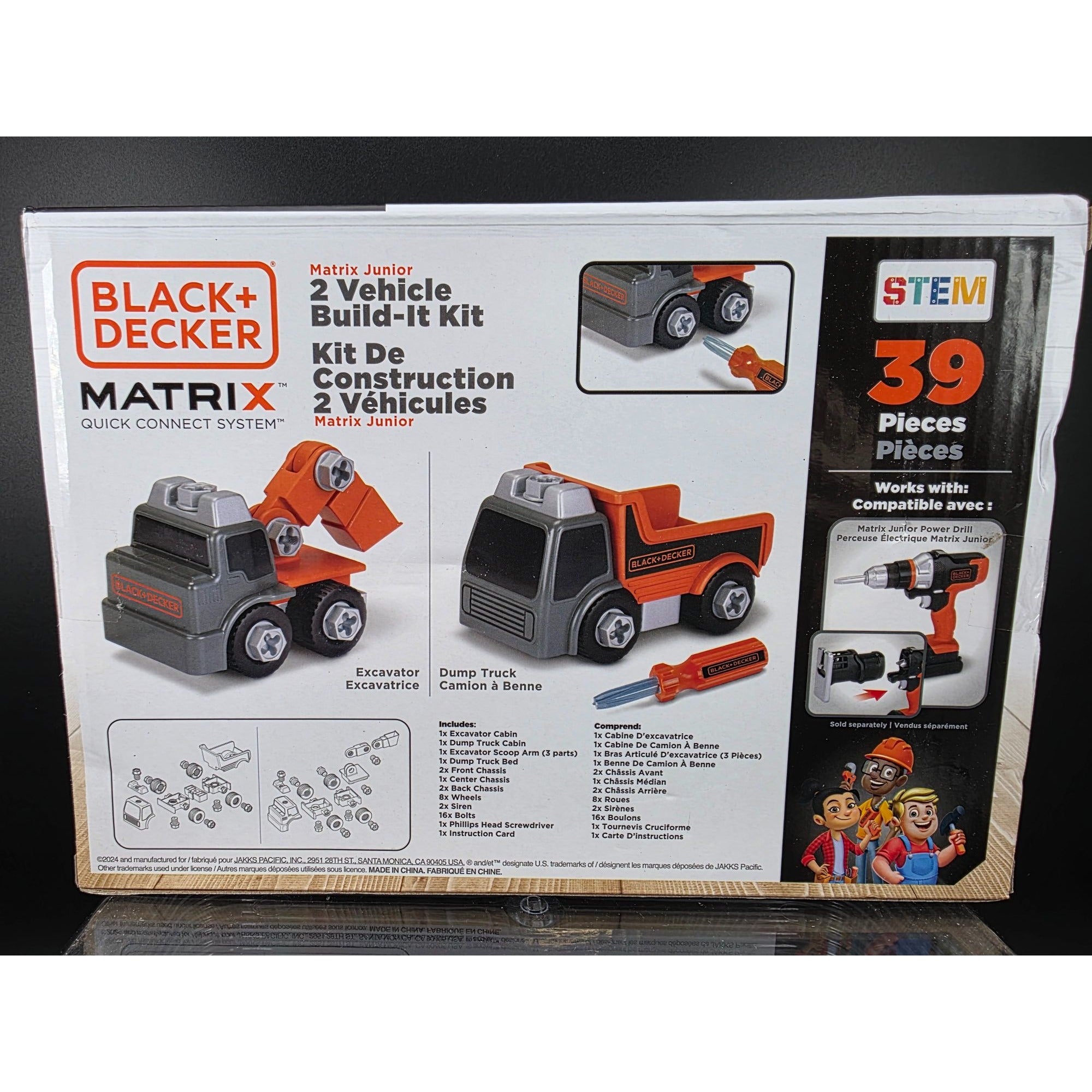 Black+Decker Matrix Junior 2 Vehicle Build-It Kit Excavator & Dump Truck 39 Pieces STEM