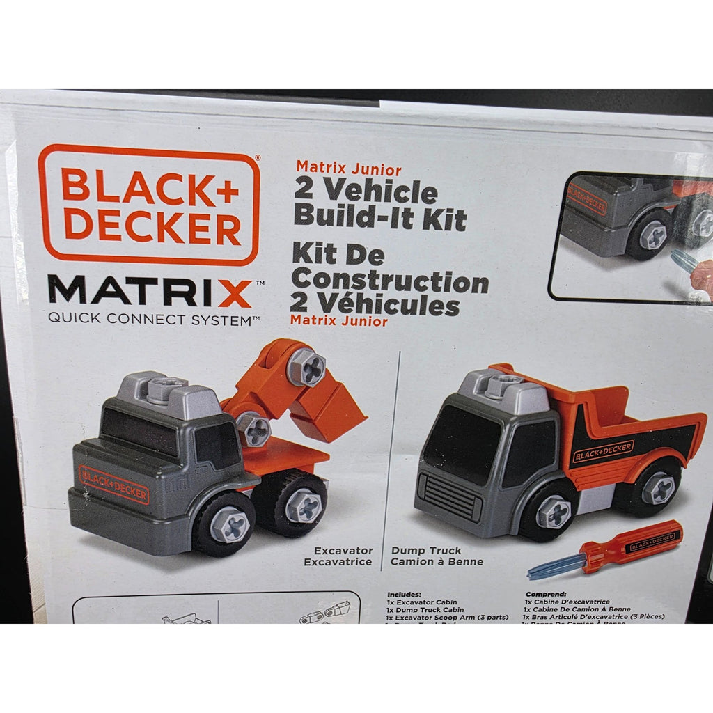 Black+Decker Matrix Junior 2 Vehicle Build-It Kit Excavator & Dump Truck 39 Pieces STEM