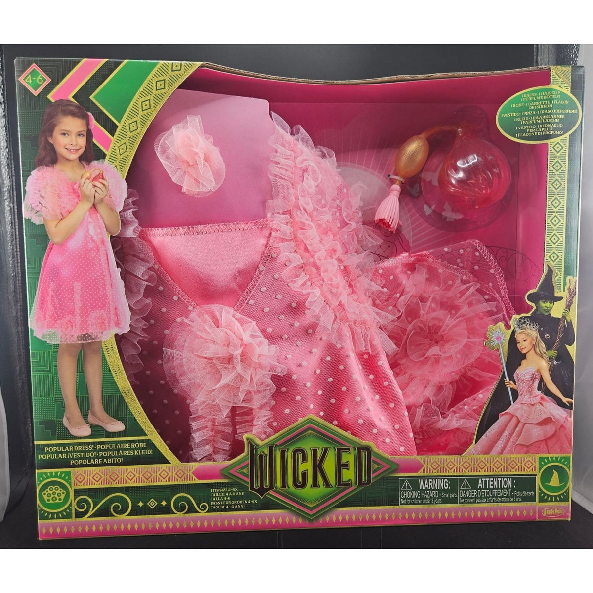 Wicked Pink Glinda Dress-Up Costume Gift Set With Hairclip & Perfume Bottle Ages 4-6