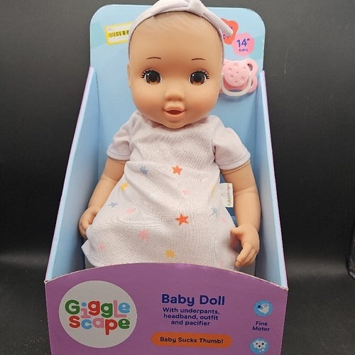 Giggle Scape 14" Baby Doll With Underpants Headband Outfit & Pacifier Ages 2+