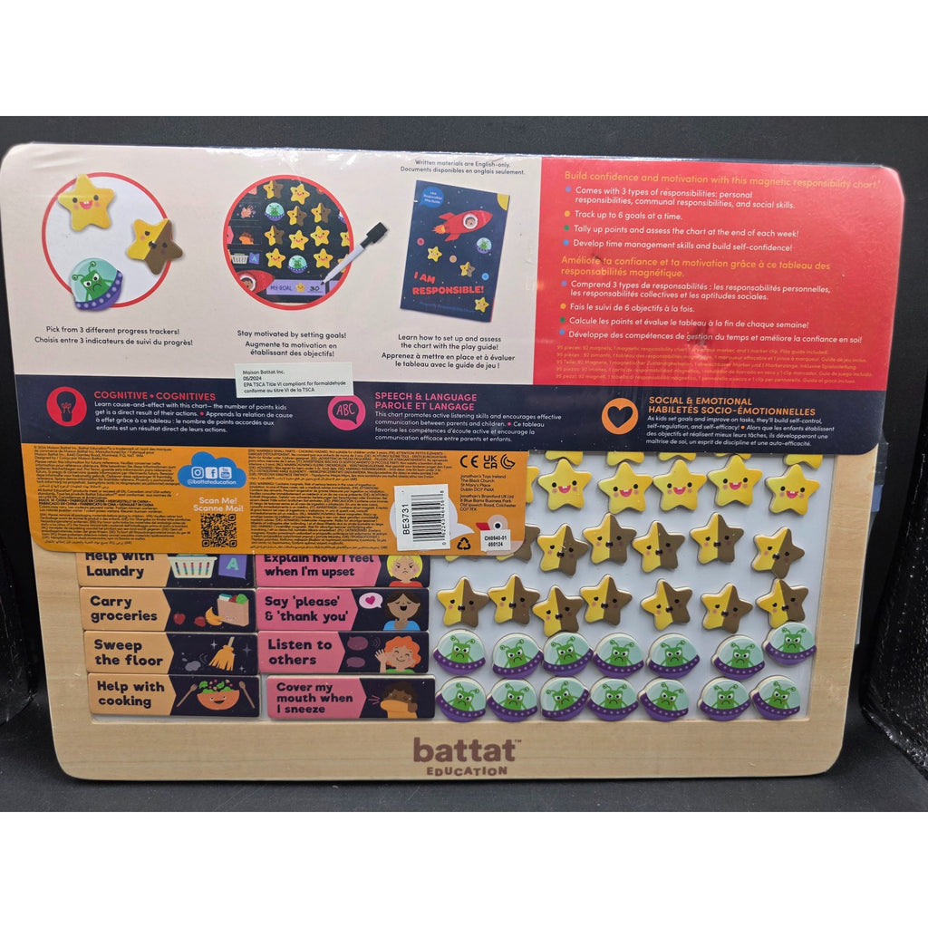 Battat Education Magnetic Responsibility Chart With 92 Fun Magnets For Kids 3+