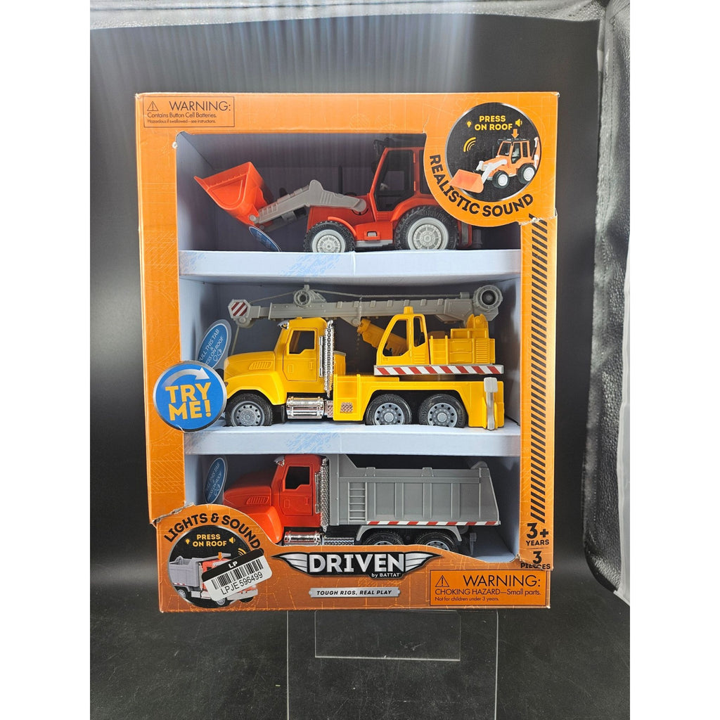 Driven By Battat Micro Construction Fleet Set 3 Vehicles w/ Lights & Sound