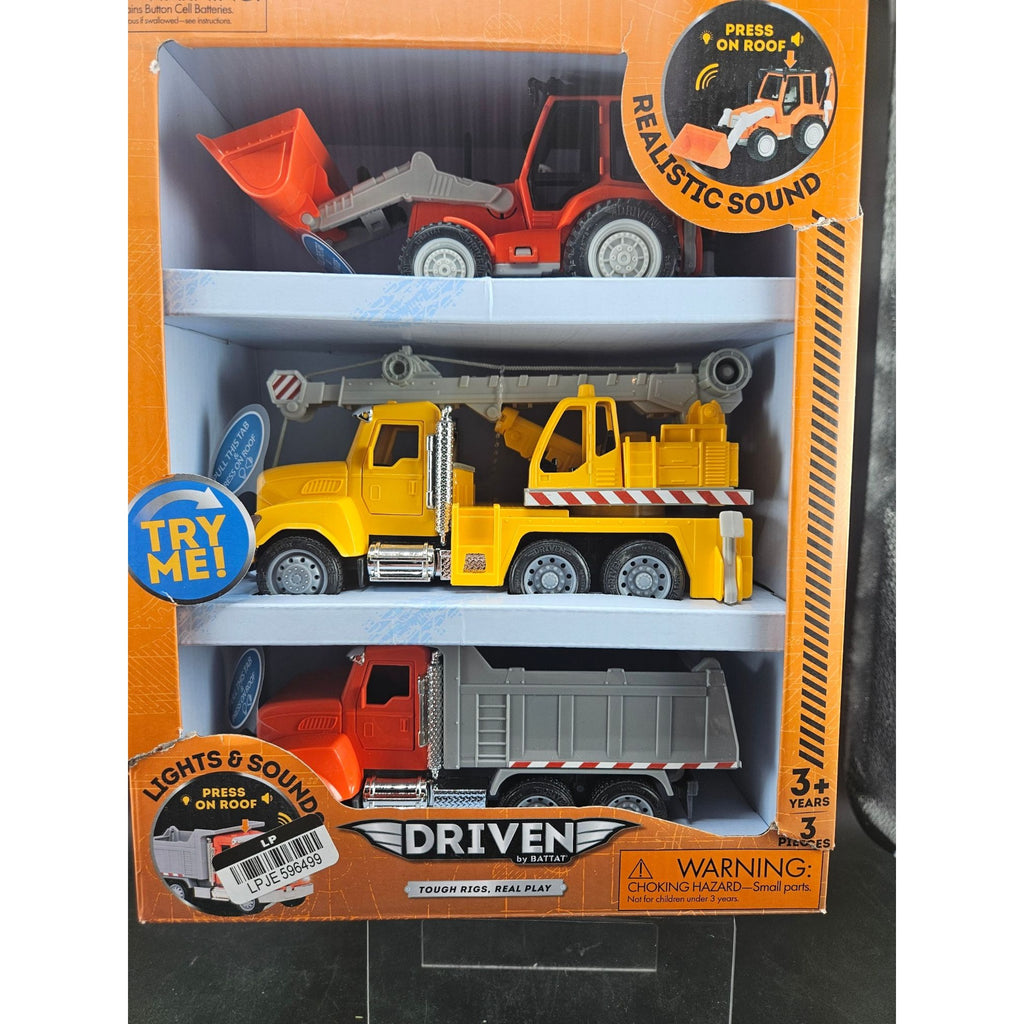 Driven By Battat Micro Construction Fleet Set 3 Vehicles w/ Lights & Sound