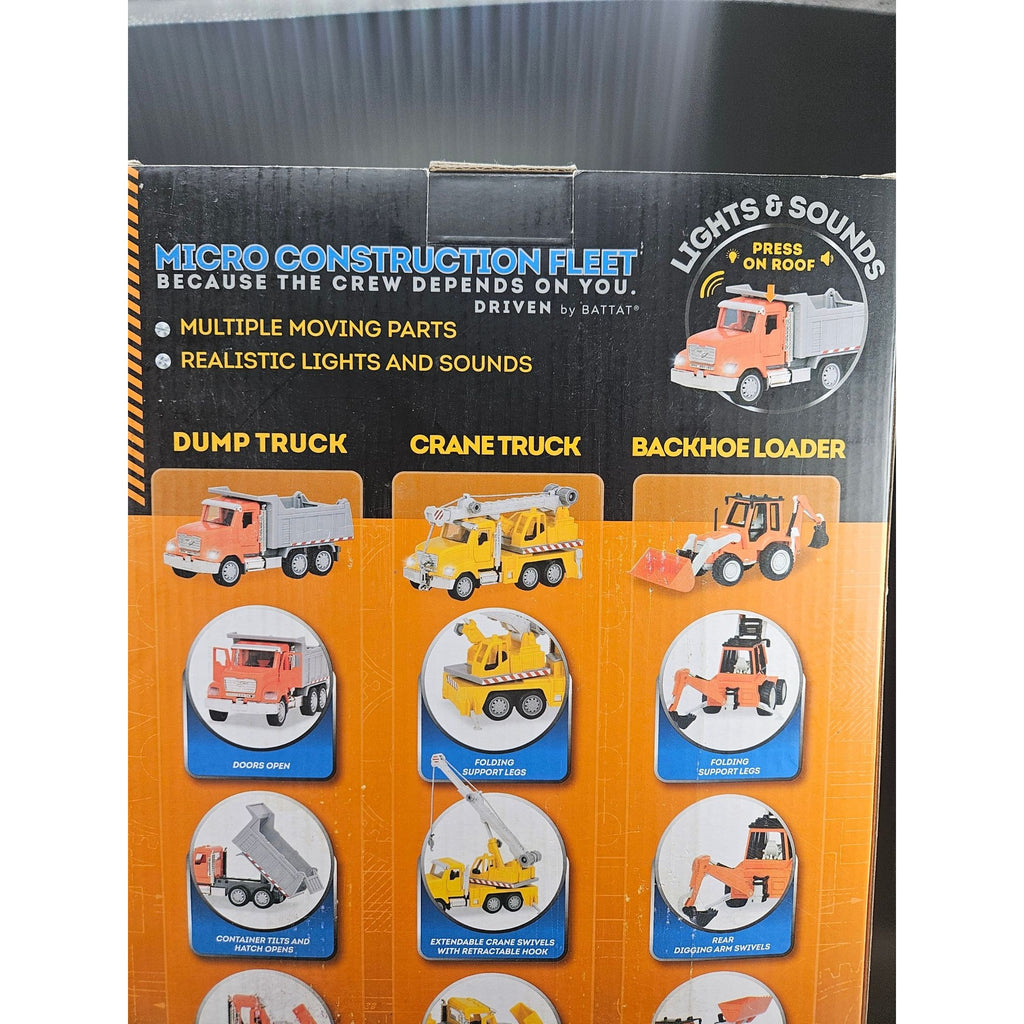 Driven By Battat Micro Construction Fleet Set 3 Vehicles w/ Lights & Sound