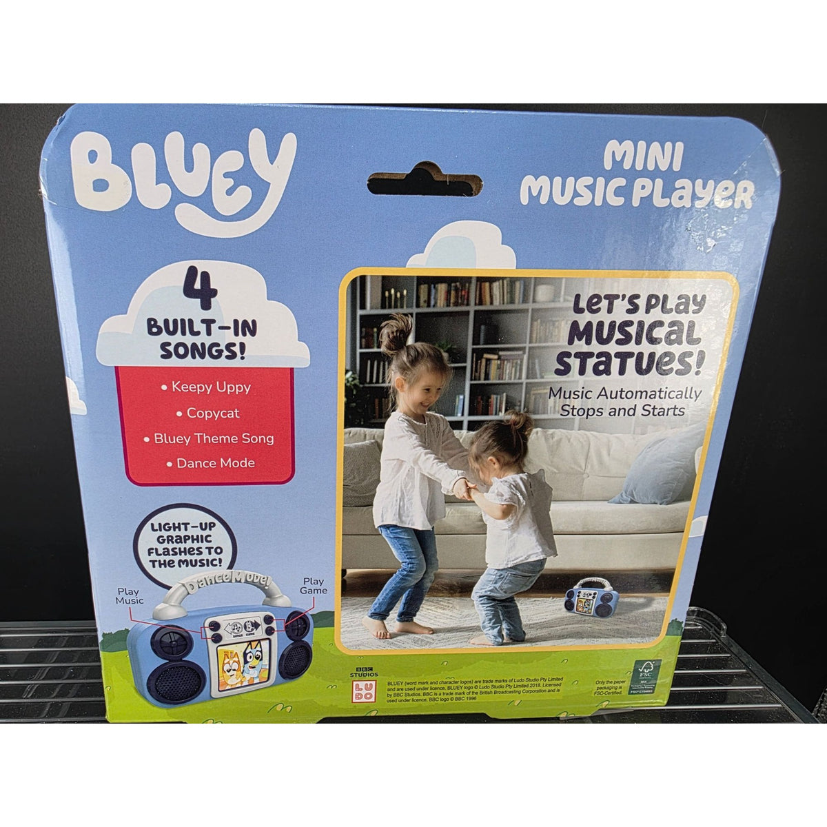 Bluey Dance Mode Mini Music Player 4 Built-In Songs Ages 3+